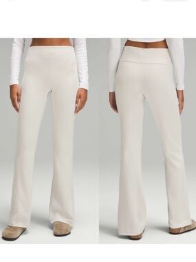 Lululemon Brushed Softstreme Ribbed Zip Flared Pant Bone Size 10